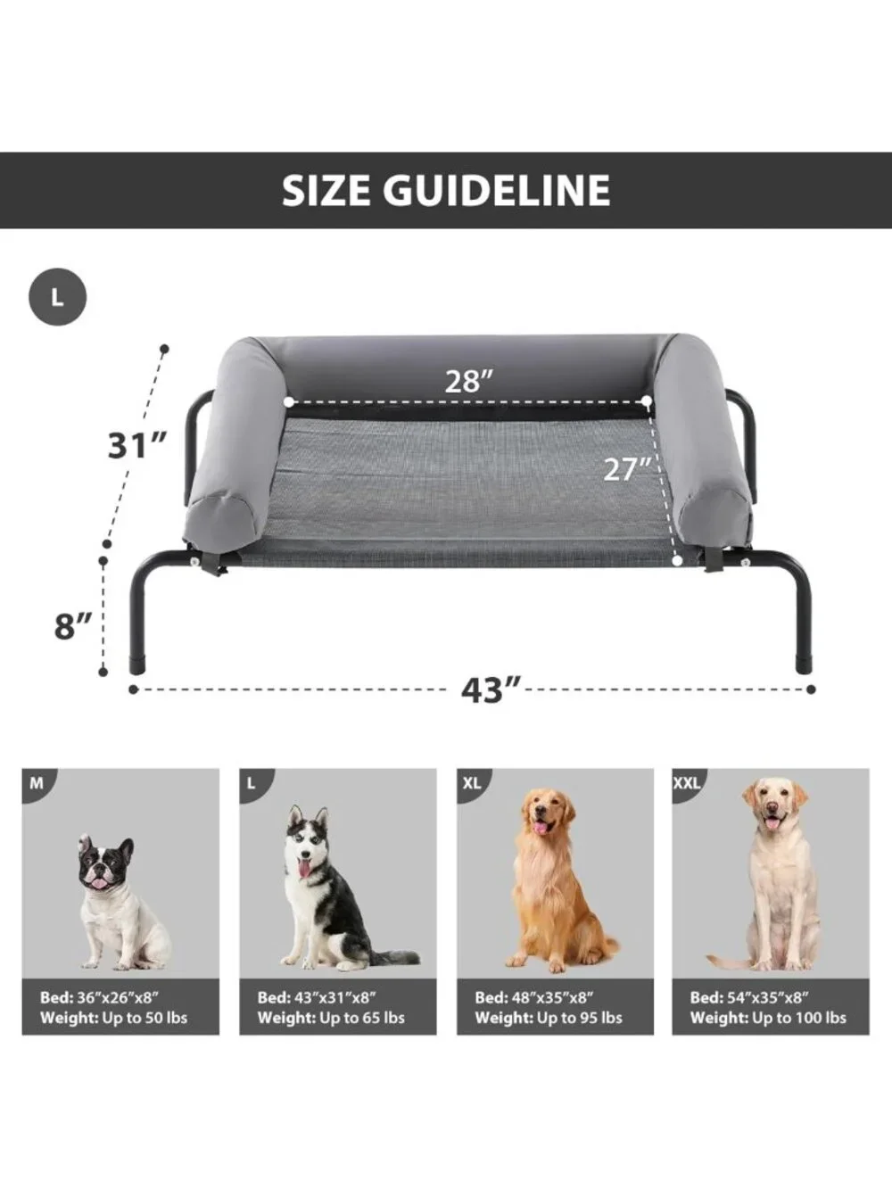 Large Elevated Cooling Dog Bed for Big Dogs - Portable, Chew-Proof